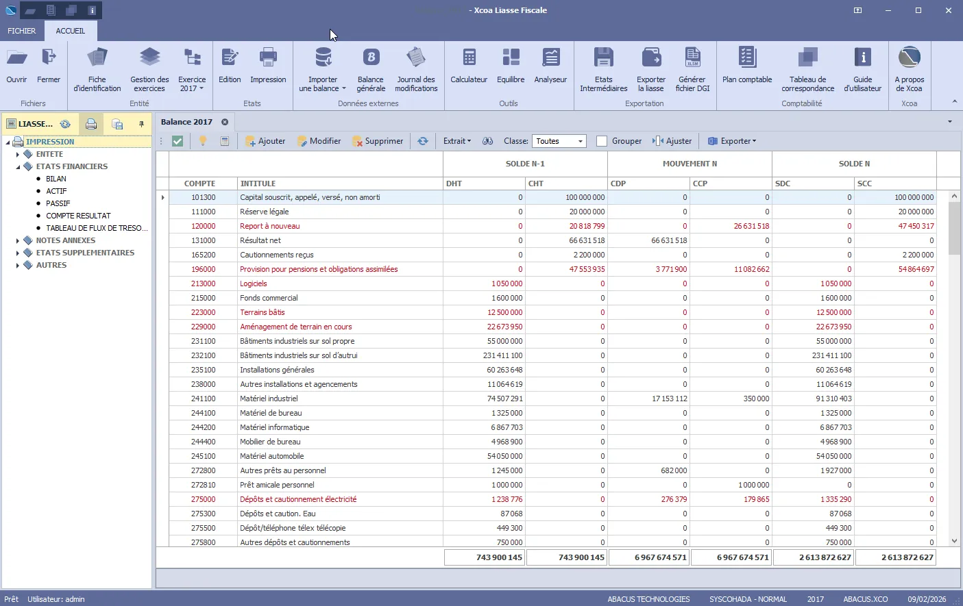 Interface principale Xcoa Liasse Fiscale